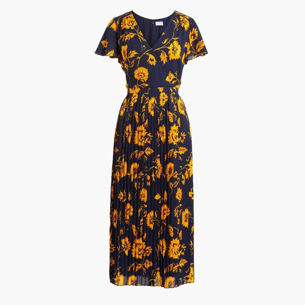J. Crew Factory Women's Printed Pleated Midi Wrap Dress